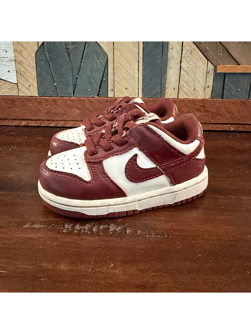 Nike Toddler Dunk Low White Burgundy Red Casual Sneakers 5C